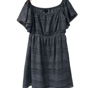 Lane Bryan Boho off-the-shoulder blue crochet lace midi dress women’s size 18/29